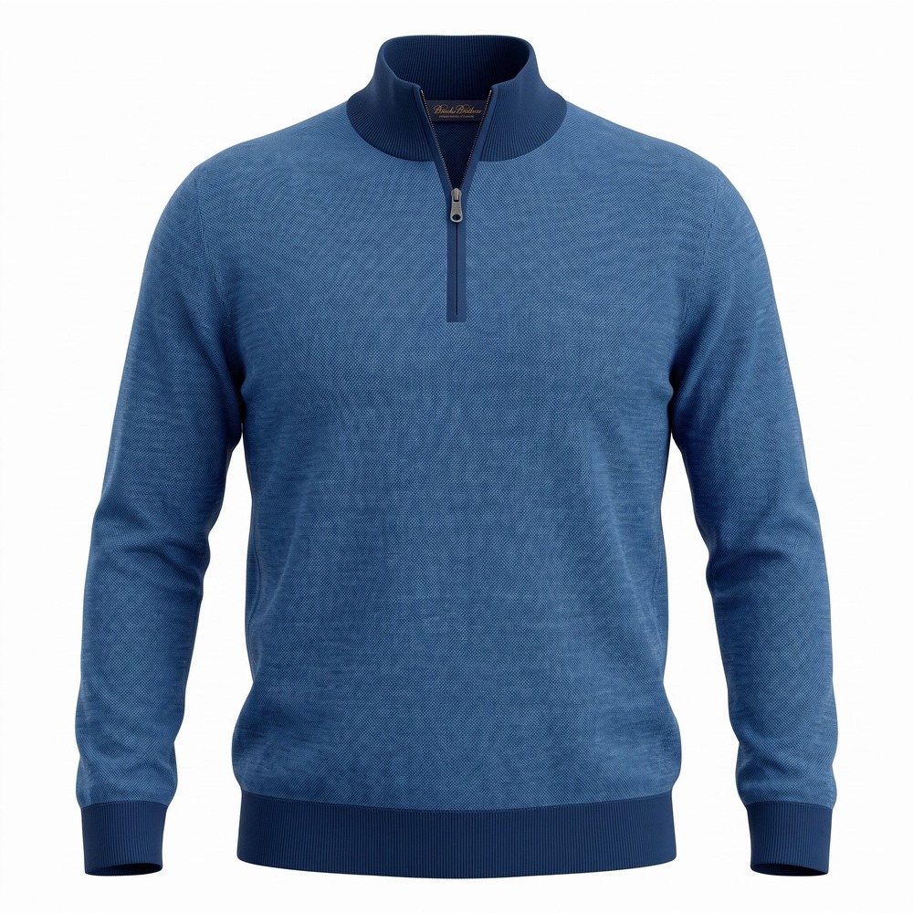 Brooks Brothers Quarter Zip Sweater Mens XL Blue Washable Merino Wool Pullover